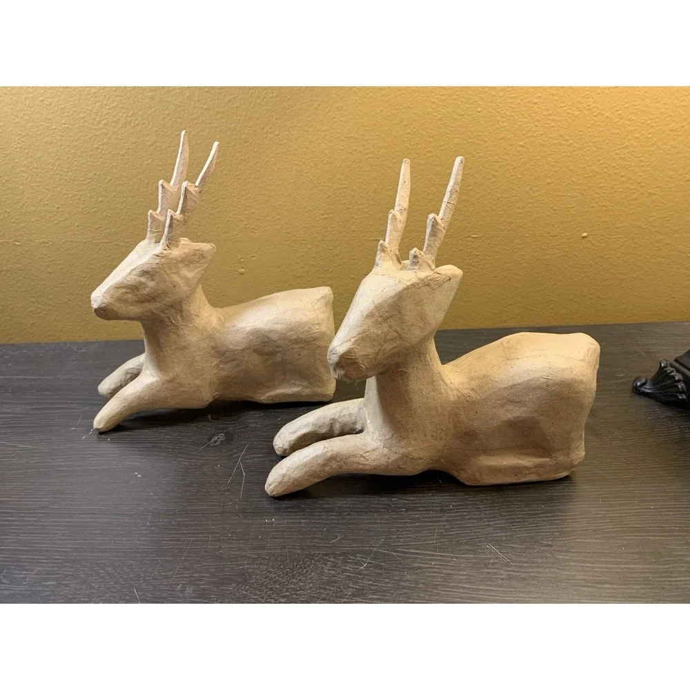 Vintage‎ Paper Mache Deer Reindeer Figures Laying Down Phillipines Craft Decor